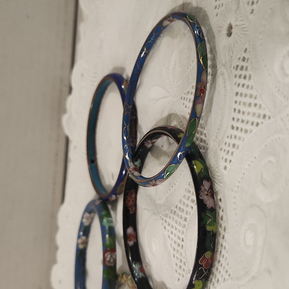 5 Cloisonne Floral Pattern Bangle Bracelets - image 4